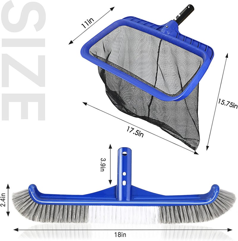 Unipool Pool Brush Head & Fine Mesh Pool Skimmer Kit，17" Pool Brushes for Cleaning Pool Wall， Reinforced Frame Pool Net Leaf Skimmer Cleaning Tool with Deep Fine Nylon Mesh Net Bag for Fast Cleaning - Image 2